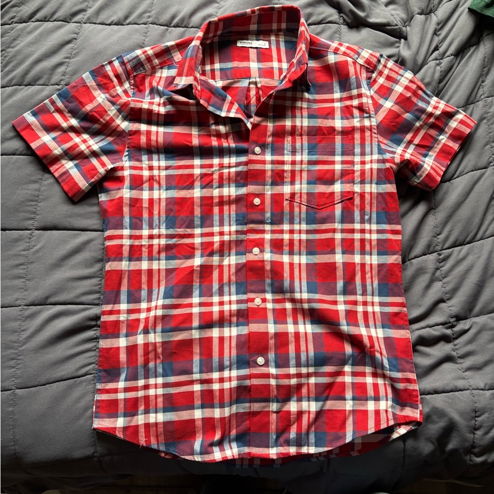 Sonoma Red and Blue Plaid Button-Down Shirt
